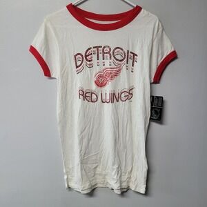 NHL Detroit Red Wings Ringer T Shirt White Red Hockey Graphic Tee Mens M NWT